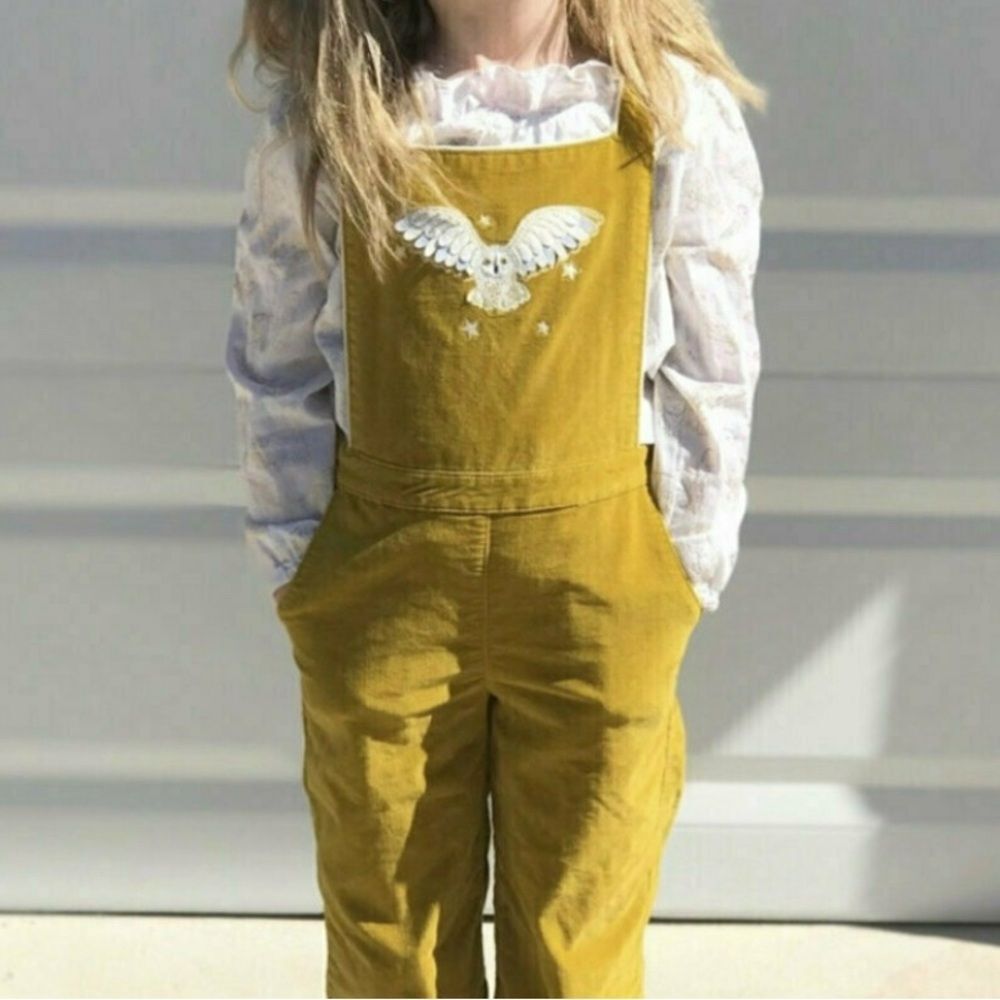 Mini Boden Harry Potter White Ruffle Neck Golden Owl Shirt Sz 5-6